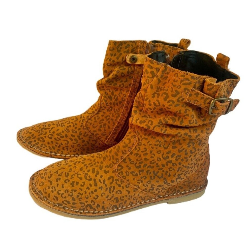 Naturino Italian Big Kids LEOPARD Leather Boots Ankle Garnet Slouch SZ 34 /2.5-3